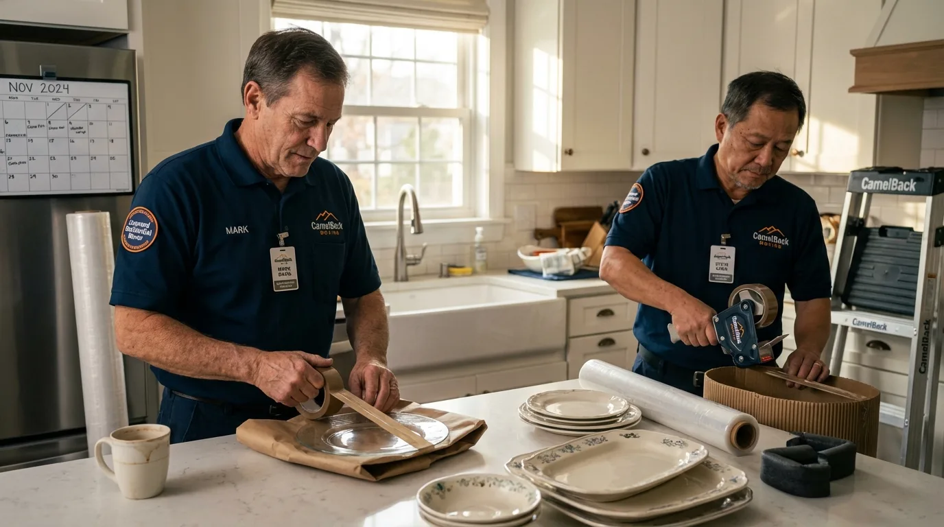 Professional crew packing kitchen dishware in Swanton, OH